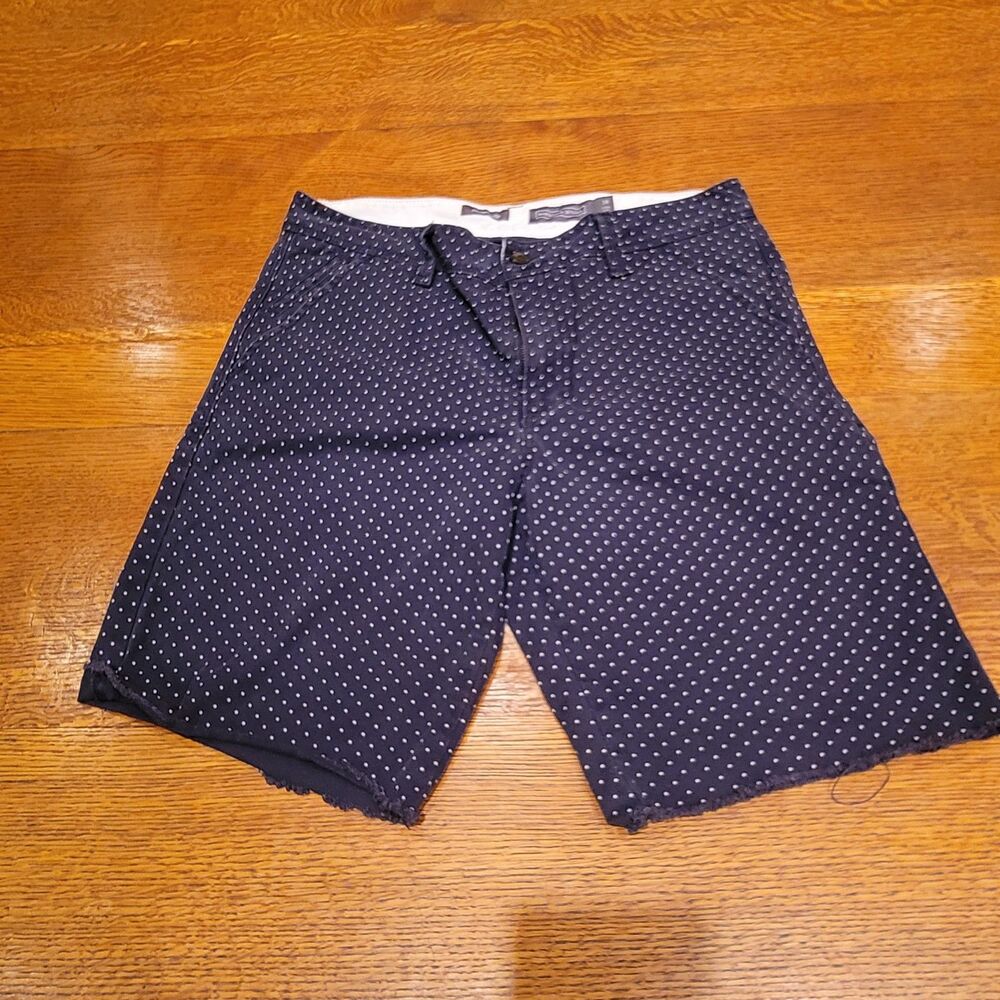Hawkings McGill Mens Navy Polka Dot Tailored Fit Raw Hem Shorts Size 34